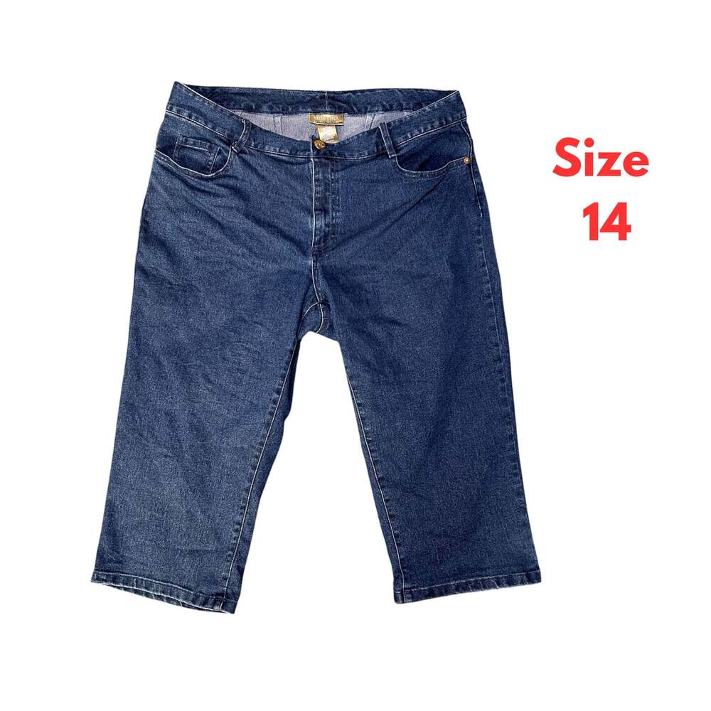Miss Tina Womens Jeans Capri Sz 14 Large Mid Rise Dark Blue Stretch #222